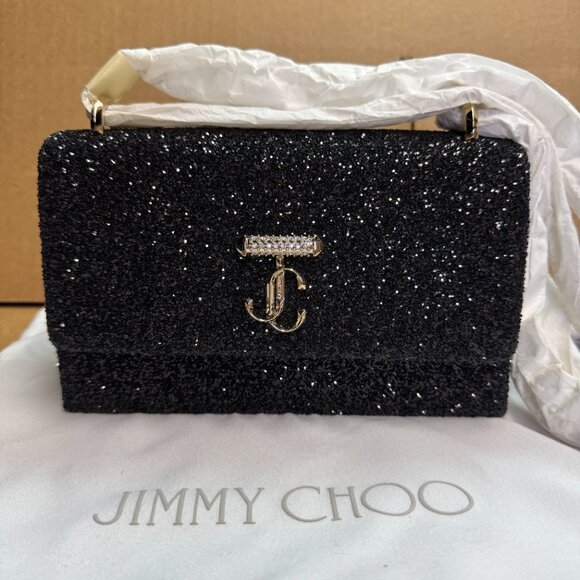 JIMMY CHOO Bohemia Glitter Embellished Shoulder Bag - Black - Picture 6 of 11